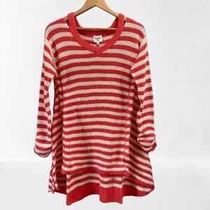 NEW Hayden Striped Sweater Hi Lo Long Cold Shoulder Coral Cream Small